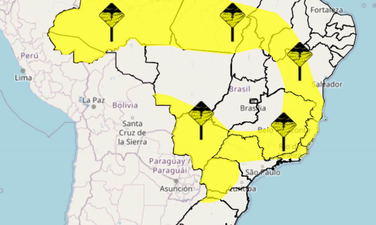Alerta amarelo para chuva intensa e ventania em grande parte do Brasil ...